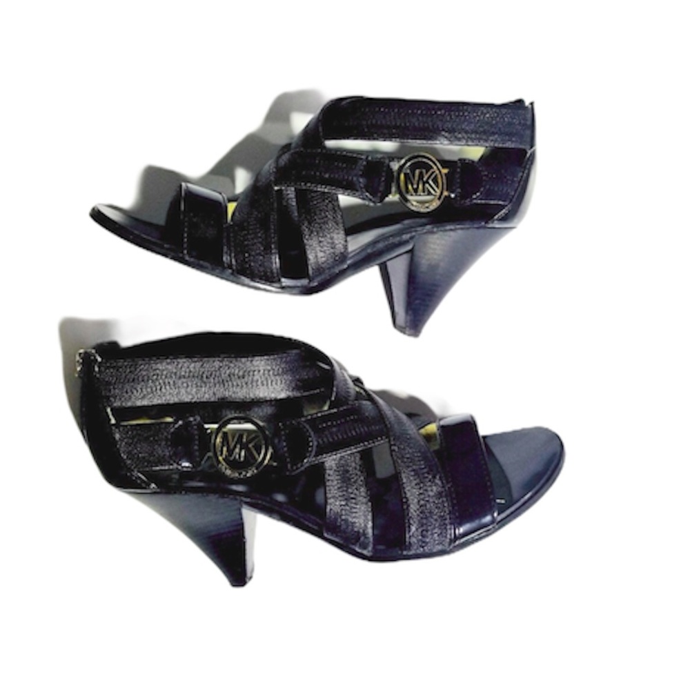 Michael Kors black elastic heels with gold logo